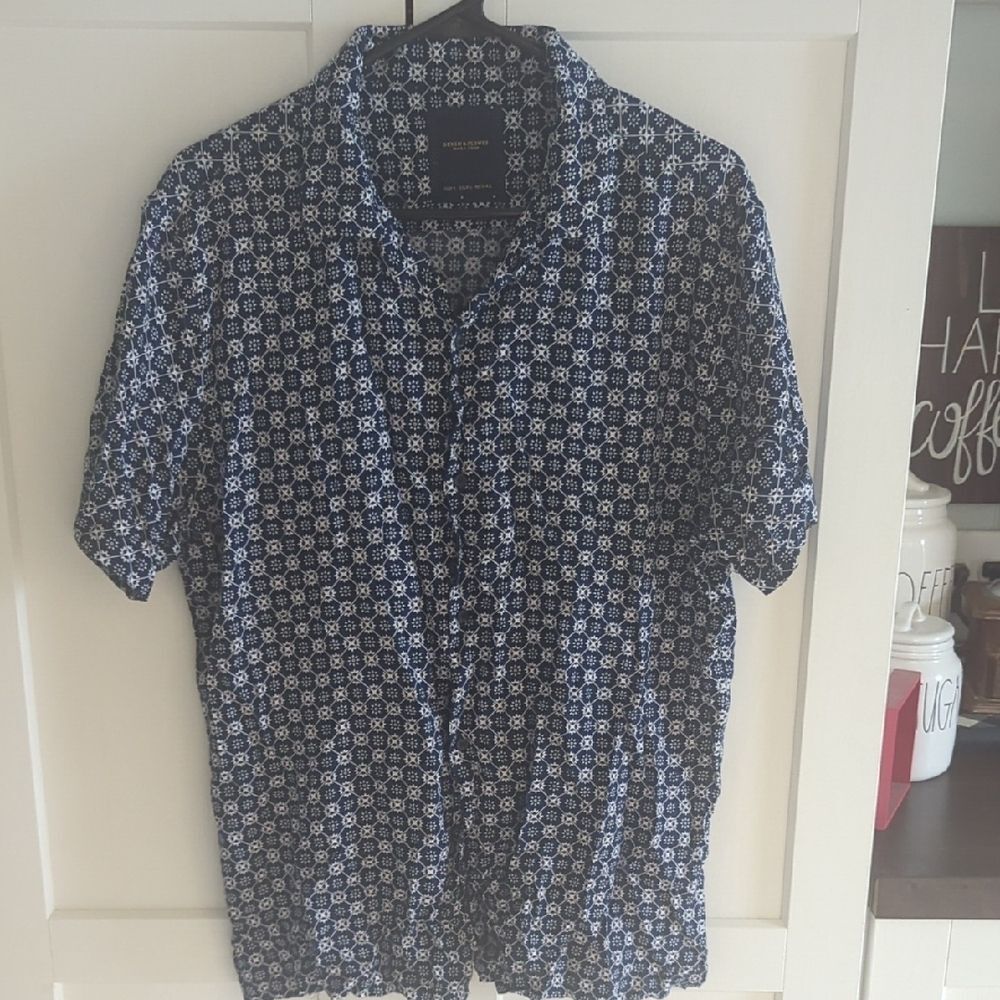 Denim & Flower men’s button-down shirt | blue patterned casual modern fit